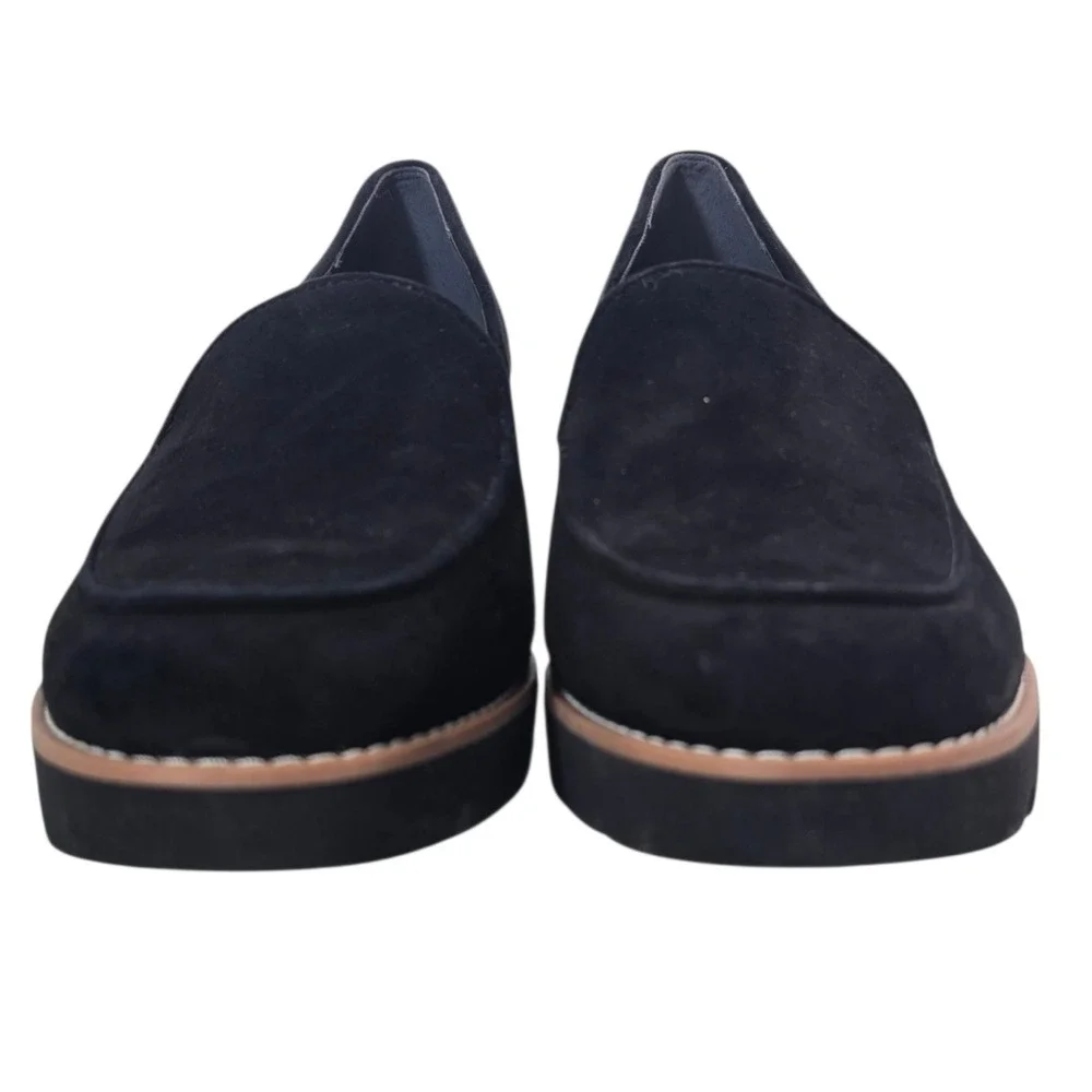 Vionic Ava Loafers Women 9.5 Black Suede Platform Wedge Lug Sole Comfort Classic